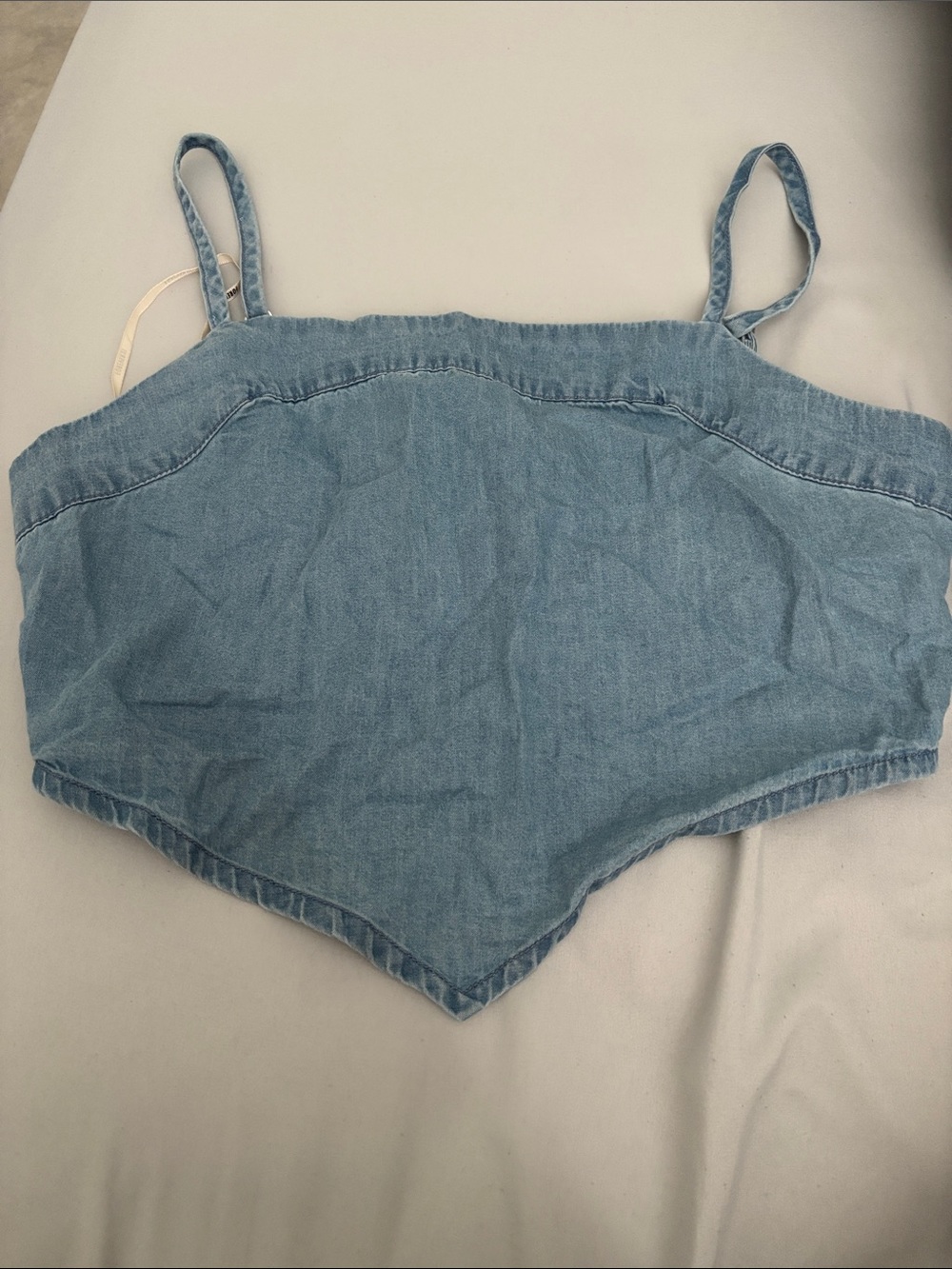 Forever 21 Light Blue Denim Smocked Handkerchief Crop Top